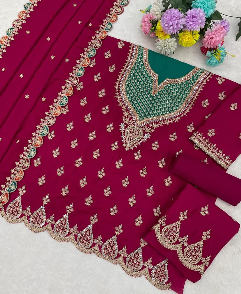 Premium Magenta Chinon Palazzo Suit for Women Wear view 3
