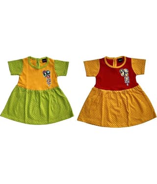 TRITI Baby Girls Cotton Blend Frocks ( Green & Red )