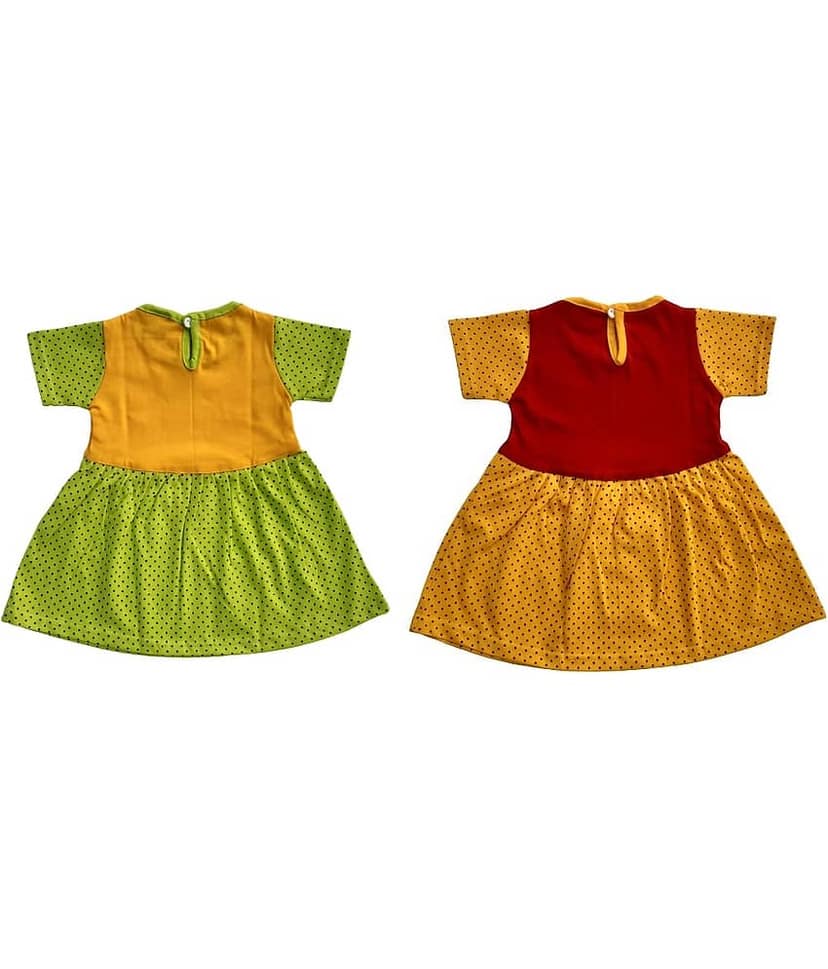 TRITI Baby Girls Cotton Blend Frocks ( Green & Red ) view 2