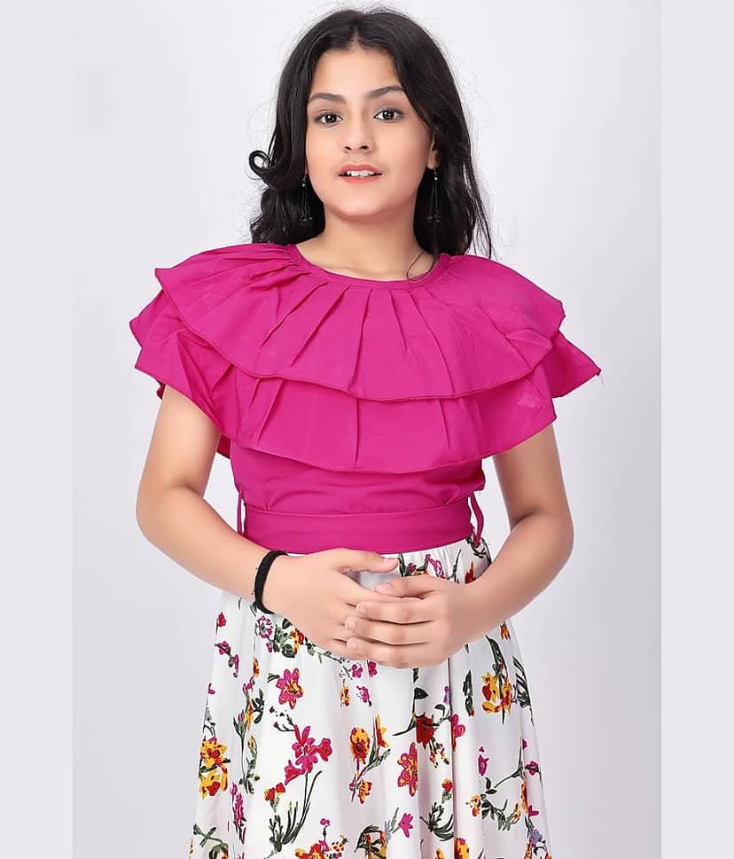 Aarya Creation Crepe Fit And Flare Dress For Girls ( Pack of 1 , Pink ) view 2