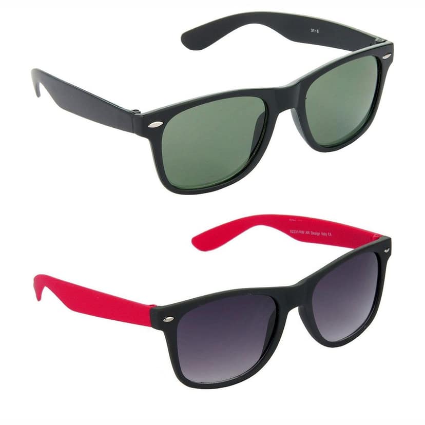 HRINKAR Men Women Boys & Girls Pilot Sunglasses Black & Red Frame, Green & Grey Lens (Medium) Pack of - 2