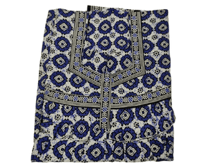 Women's Blue and White Cotton Printed Long Nightgown