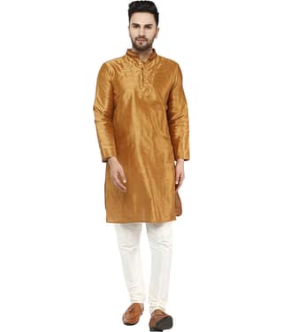 SKAVIJ Gold Silk Blend Kurta Pyjama Set