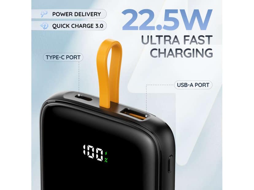 Pebble Rapid Electra 10 22.5W Ultra Fast Charging Power Bank, 10000mAh - Gray view 3