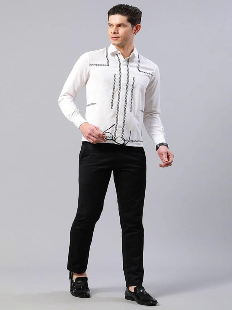 Classy White Cross-Stitch Embroidered Shirt view 2