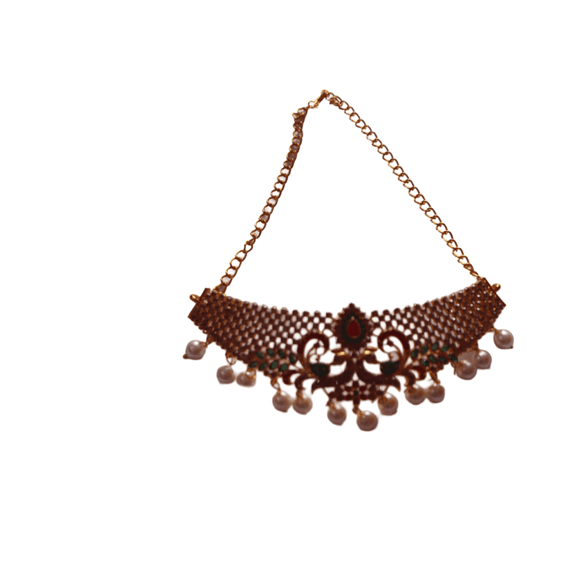 Pearl and Kundan Choker Necklace Set with Gold Plating view 2