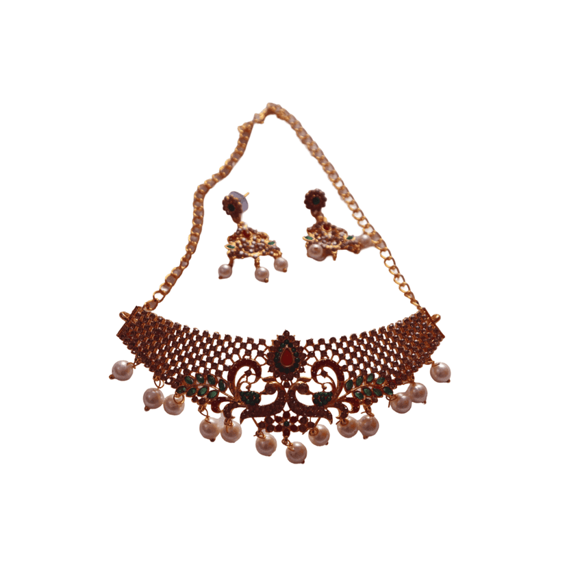 Pearl and Kundan Choker Necklace Set with Gold Plating view 3