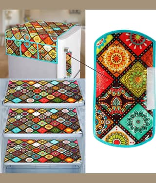 Crosmo Polyester Floral Fridge Mat & Cover ( 99 53 ) Pack Of 5 - Multicolor