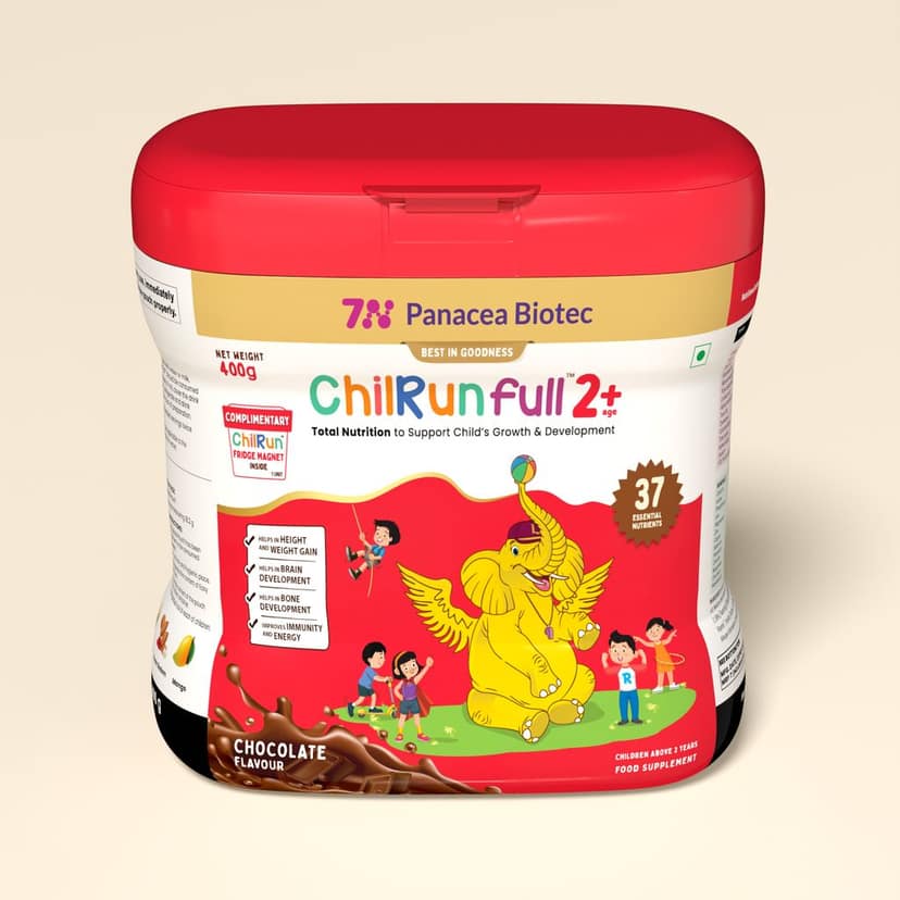ChilRun Full 2+ Health and Nutrition Drink, Chocolate, 400g, Jar. Total Nutrition For Children’s Growth, Supports Weight & Height Gain, Immune Function & Brain Development.