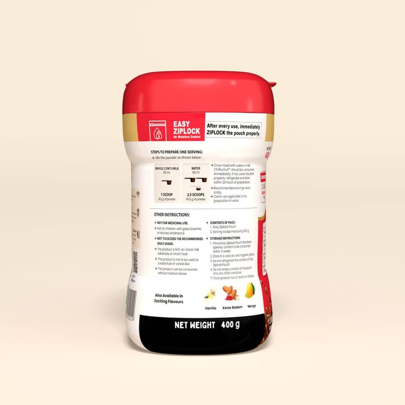 ChilRun Full 2+ Health and Nutrition Drink, Chocolate, 400g, Jar. Total Nutrition For Children’s Growth, Supports Weight & Height Gain, Immune Function & Brain Development. view 4