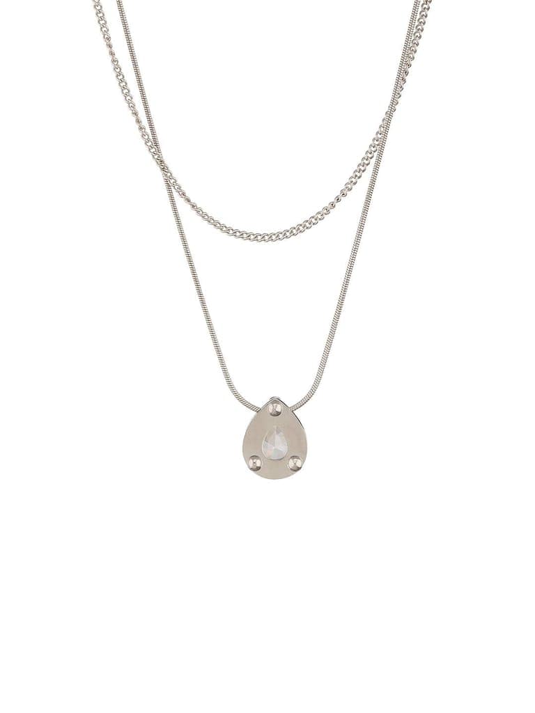 Anti-Tarnish Rhodium Plated Layered Shiny Stone Necklace & Chain view 7