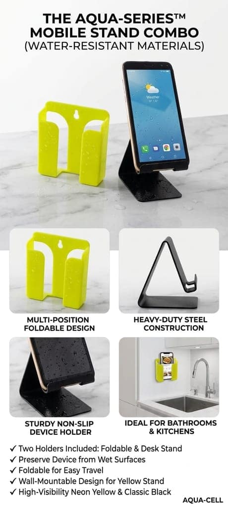 Mobile Accessories Combo Set with True Wireless Earbuds, Leather Pouch for Earbuds and Heavy Duty Metal Mobile Stand, Wall Mount Mobile Stand view 3