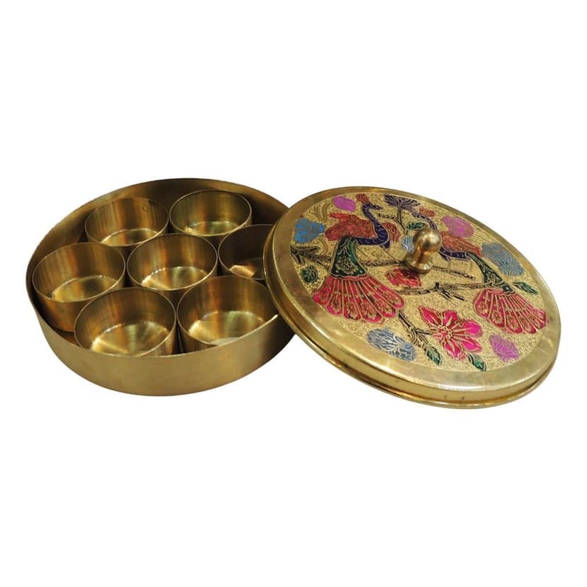 Brass Spice Box (Masala Dabba) | Traditional Kitchen Storage, Height : 1.5 Inch (ZMAS585 N) view 2