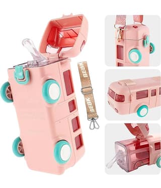 BANISTROKES Bus Water Bottle for Kid with Straw and Sticker Sport Plastic Portable Drinking Bottle for Kids Boys And Girls School Supplies