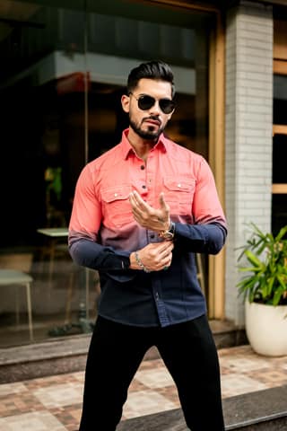 Peach Double Shade Cotton RFD Designer Shirt