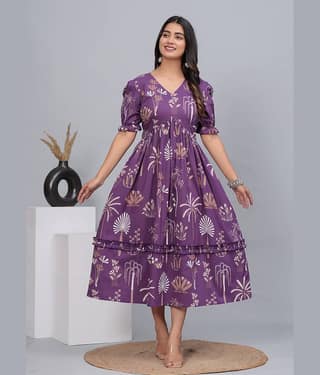 CTMTEX Pack of 1 Cotton Printed Anarkali Women's Kurti - ( Purple )