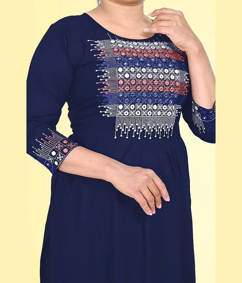 haya fashion - Navy Rayon Women's Straight Kurti ( Pack of 1 ) view 2