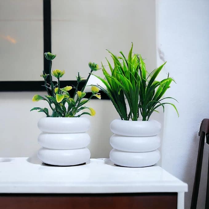 Artificial Green Wheat Grass Plants with Decorative Pots, Set of 2