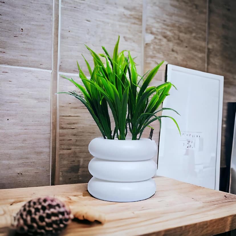 Artificial Green Wheat Grass Plants with Decorative Pots, Set of 2 view 3
