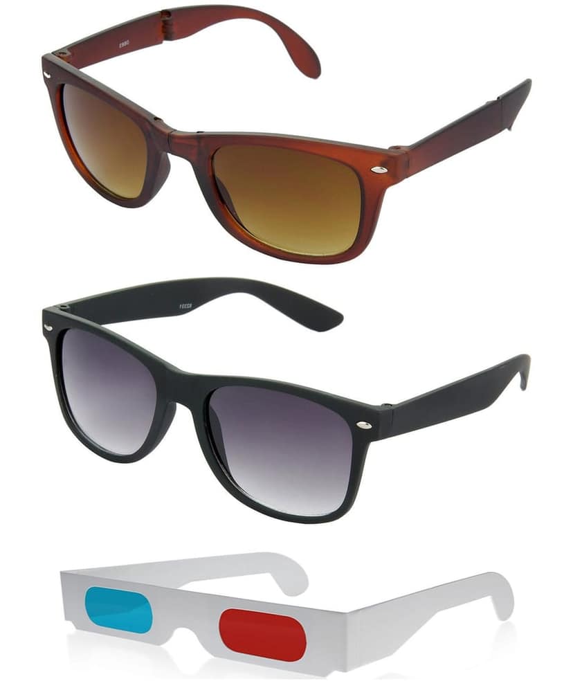 HRINKAR Rectangular Stylish Sunglasses For Men And Women (Brown And Grey Lens | Brown And Black Frame - HCMB205) With Free Paper 3D Glass