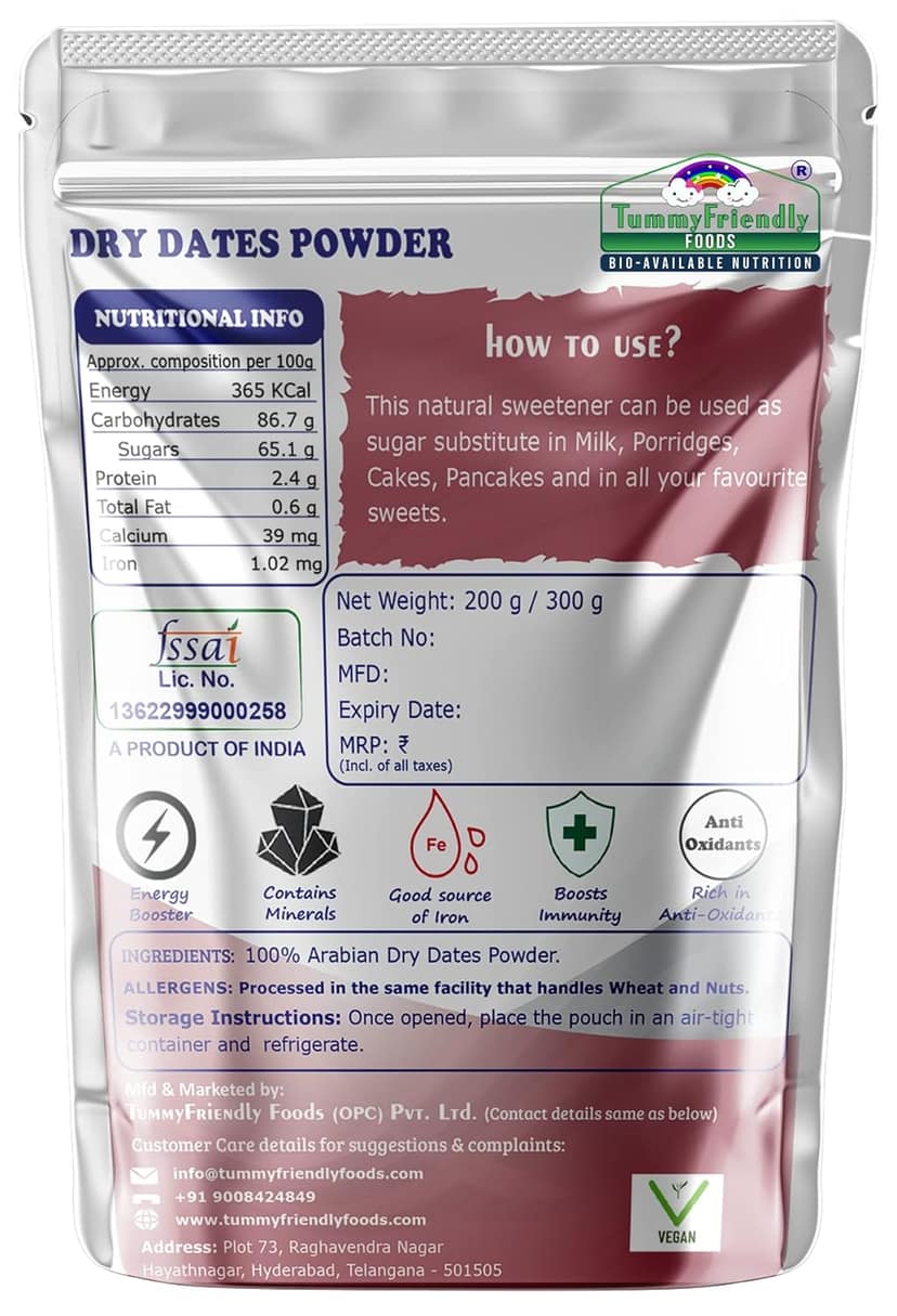 TummyFriendly Foods Dry Dates Powder from Premium Arabian Dates, Kharek Powder Cereal, 200 gm view 2