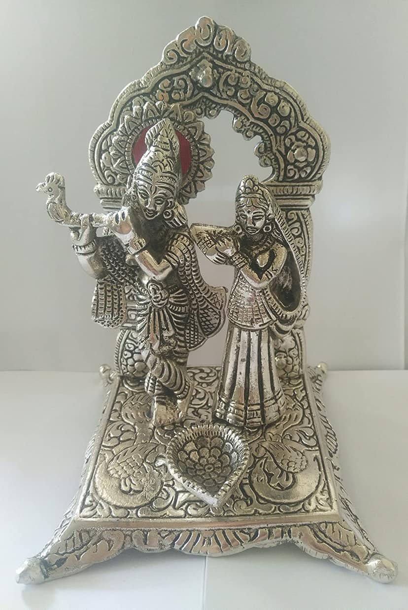 DreamKraft White Metal Lord Radha Krishna Idol Showpiece for Home Decor view 2