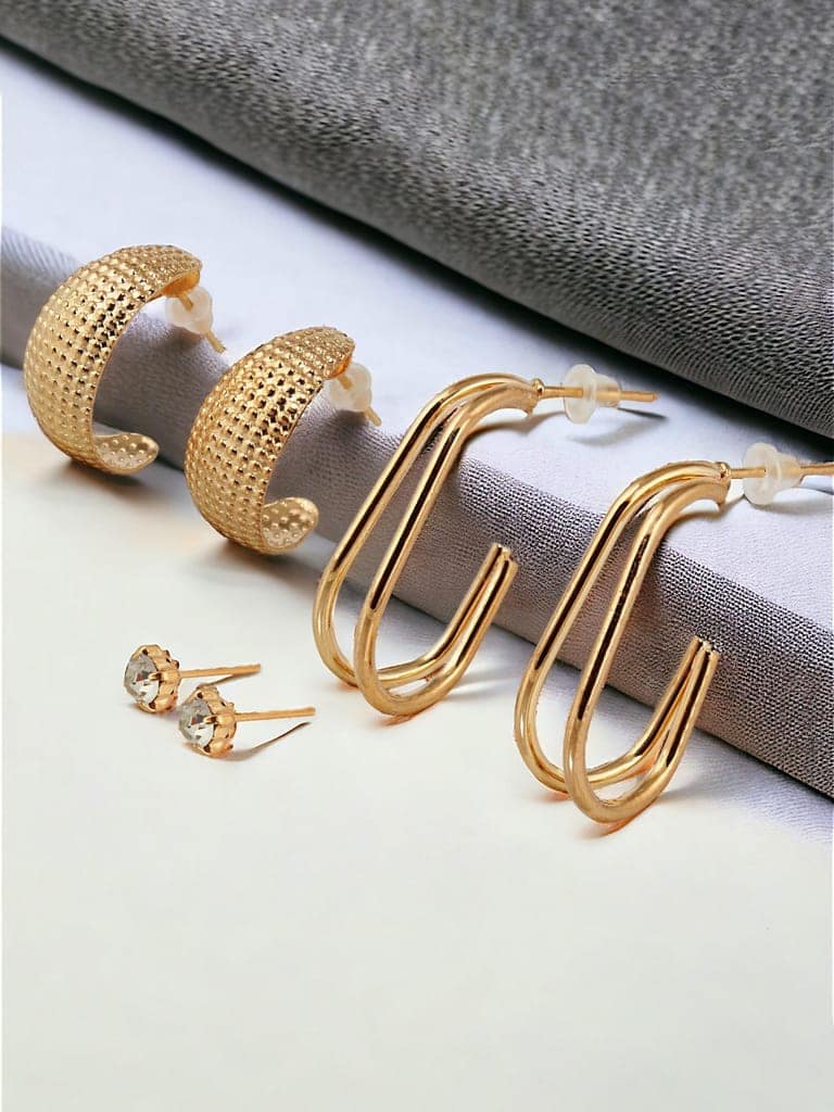 LUCKY JEWELLERY Fashion 9 Pairs Combo Set Of Latest Earrings Celebrity Inspired Stylish Trendy Gold Plated Stud Tops Earing Chain Link Dangle C Shaped Earring for Women & Girls (225-CHEX-1155-9) view 3