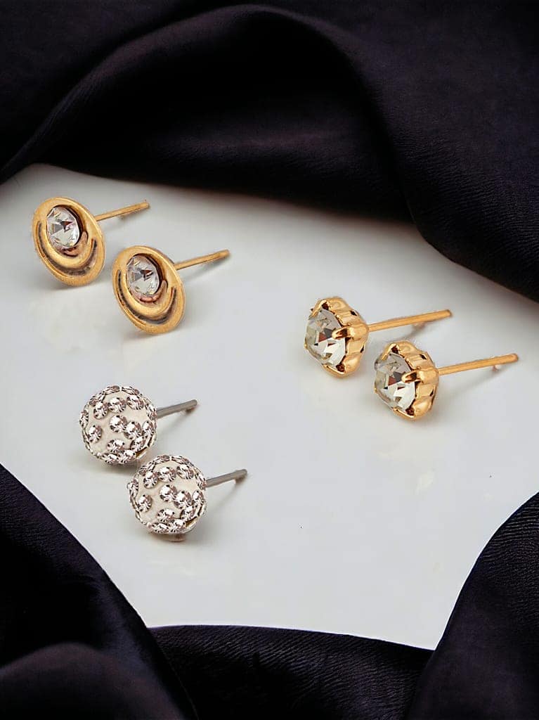 LUCKY JEWELLERY Fashion 9 Pairs Combo Set Of Latest Earrings Celebrity Inspired Stylish Trendy Gold Plated Stud Tops Earing Chain Link Dangle C Shaped Earring for Women & Girls (225-CHEX-1155-9) view 4