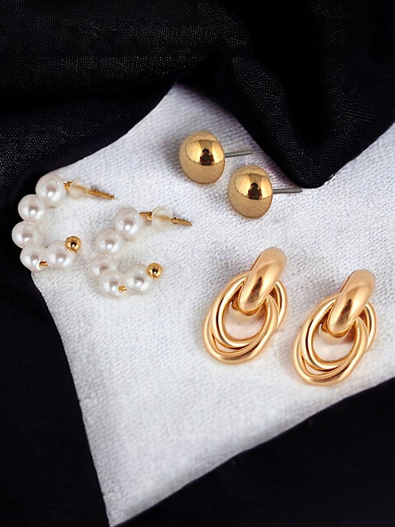 LUCKY JEWELLERY Fashion 9 Pairs Combo Set Of Latest Earrings Celebrity Inspired Stylish Trendy Gold Plated Stud Tops Earing Chain Link Dangle C Shaped Earring for Women & Girls (225-CHEX-1155-9) view 5