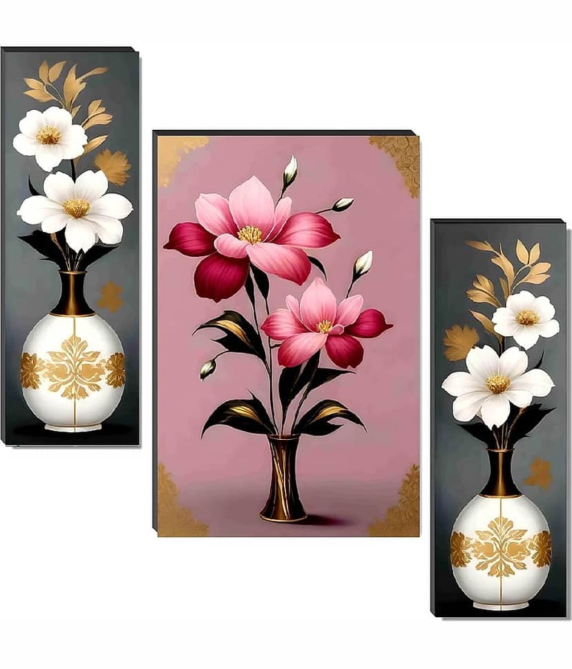 SNDArt Set Of 3 Flower Pots Wall Paintings For Living Room Gift Items 12 x 18 inch