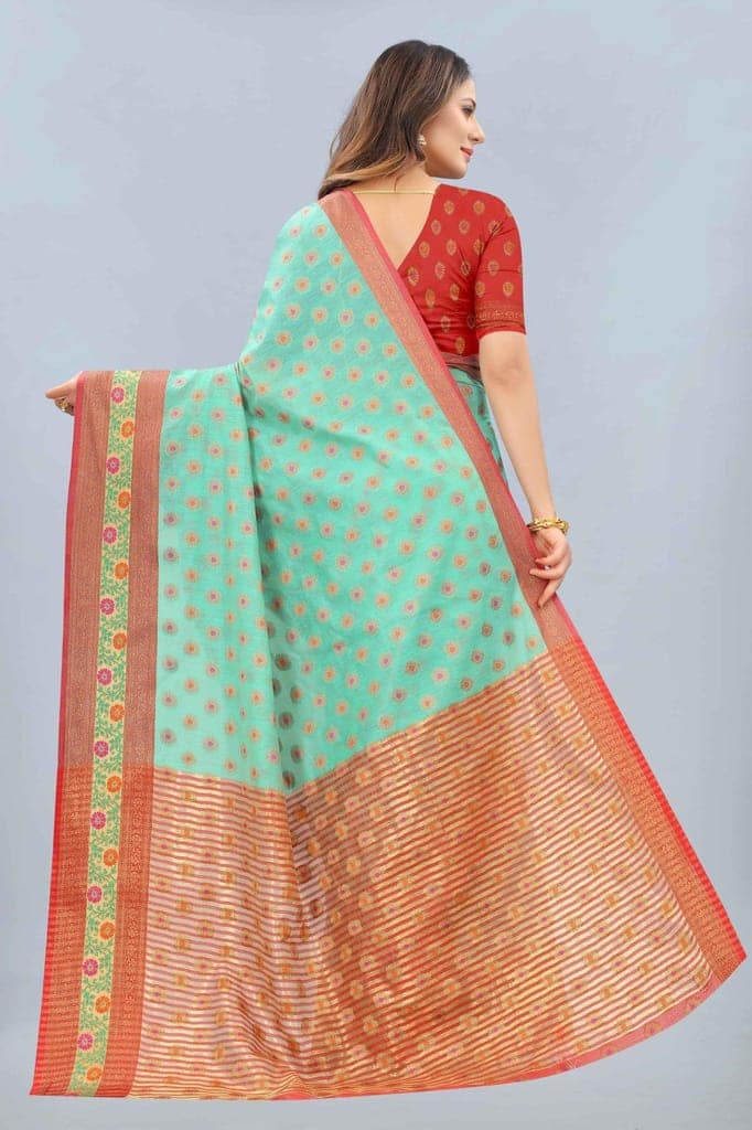 Women's Cotton Woven Rama Saree view 2