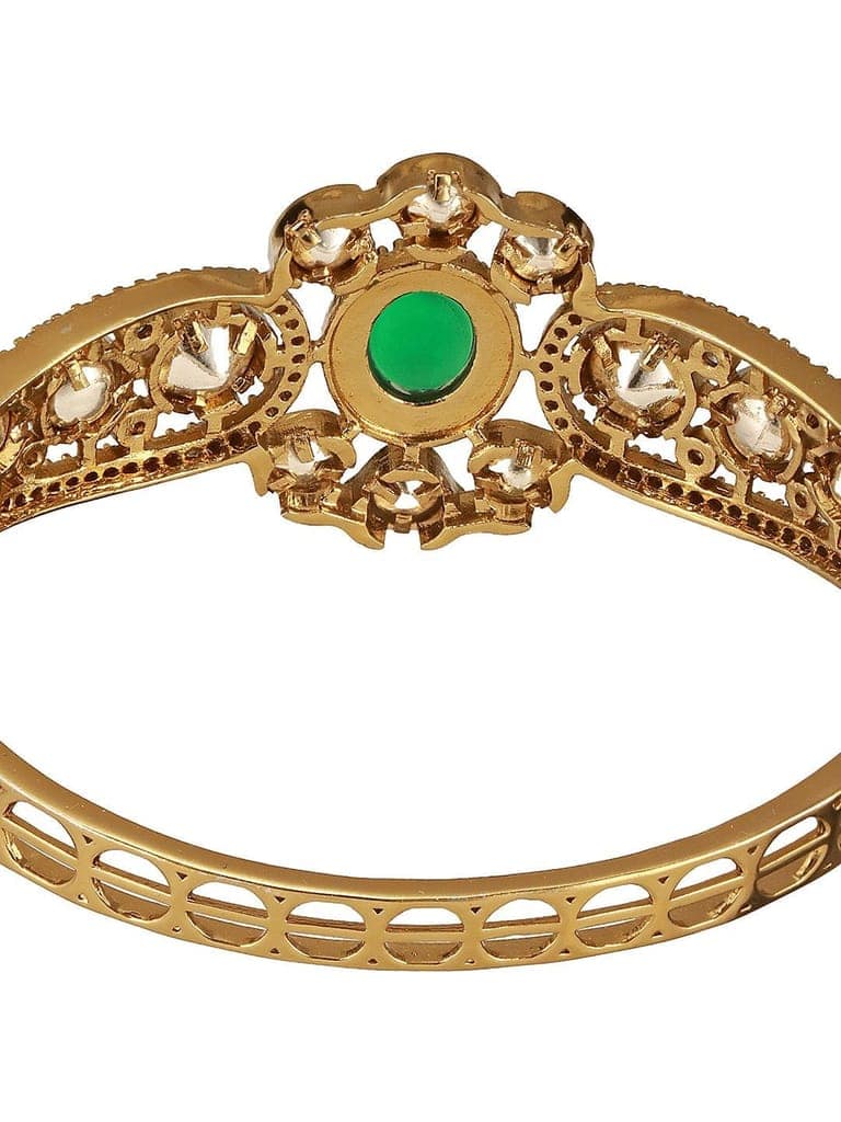 Gold Polish Green Emerald Kundan Mossanaite Studded Floral Openable Kada Bracelet view 8