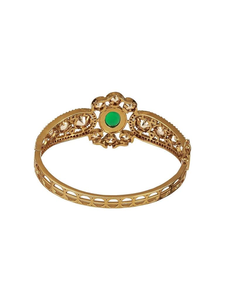 Gold Polish Green Emerald Kundan Mossanaite Studded Floral Openable Kada Bracelet view 9