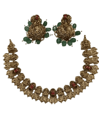 Exquisite Kundan Meenakari Coin Necklace Set with Red Stones and Green Beads