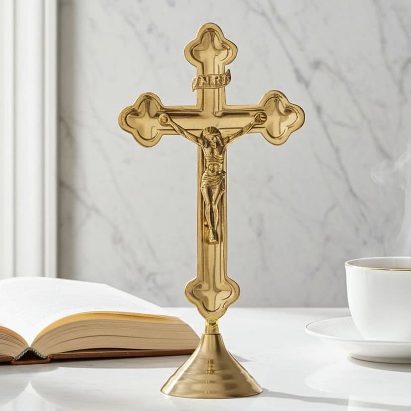 Brass Decorative Showpiece Jesus On Cross ? Beautiful Christian Symbol For Prayer & Meditation, Height : 12.5 Inch (FMAS377 D) view 2