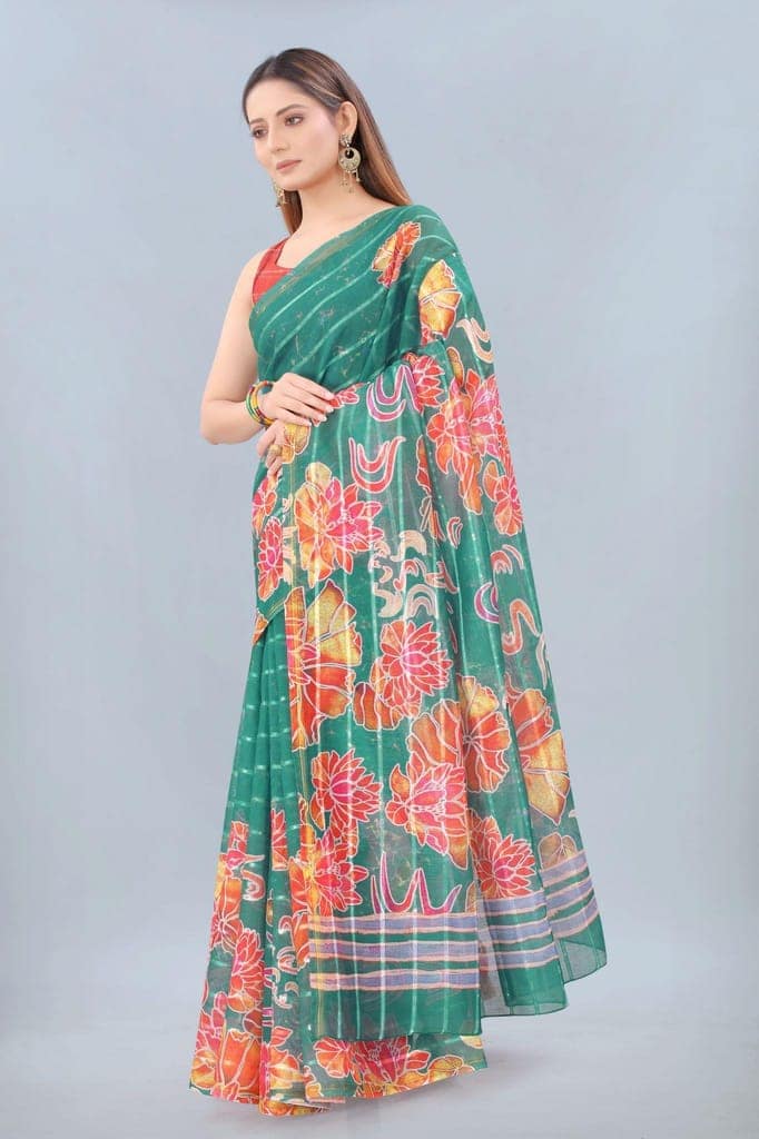 Silk Zone Women's Cotton Digital Print Zari Sequin Woven Black Saree view 2