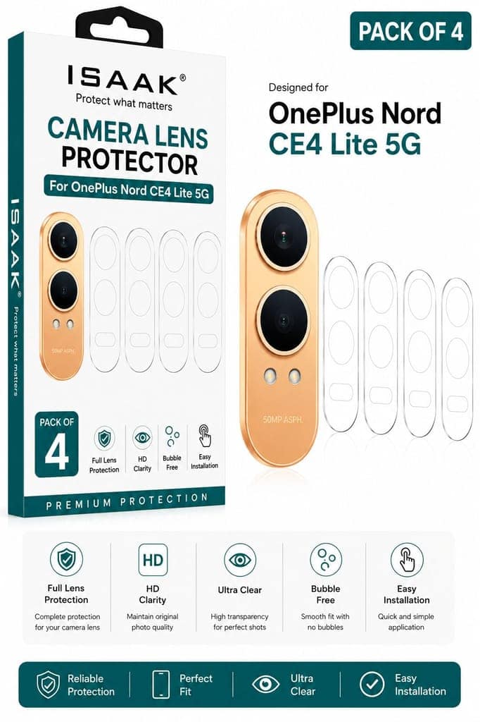ISAAK Back Camera Lens Protector compatible for OnePlus Nord CE4 Lite 5G (Pack of 4)