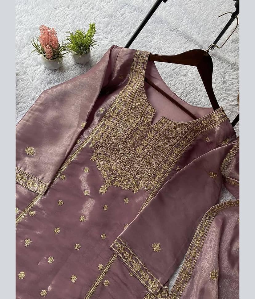 BHAGYASHRAY Women Silk Embroidered Ethnic Motifs Kurti With Patiala Salwar ( Purple ) view 2