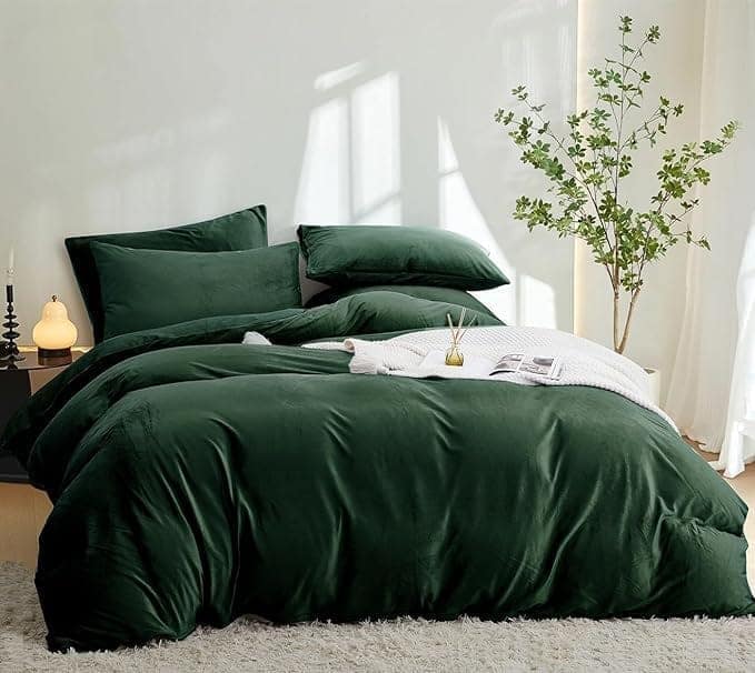 Brevard International Double Bed Bedsheet | 190 GSM Flannel Super Soft Warm Elastic Fitted | With 2 Pillow Covers for Winters - 72x78x8 Inches, Olive Green view 2