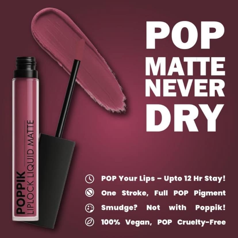 POPPIK Liquid Matte Lipstick for Women | Long Lasting, Smudge Proof, High Pigment Color | Lightweight Comfortable Wear | Transfer Resistant Lip Makeup, Ideal for Wedding, Special Occasions,Gift | 2ML view 3