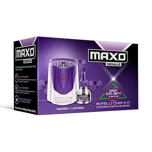 Maxo Genius Mosquito Repellent Machine - Automatic, Powered by Intelli Chip 2.0, 35 ml (1 Machine + 1 Refill)