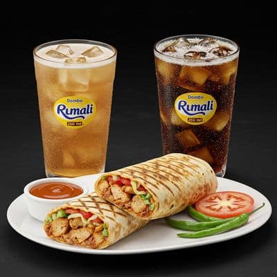 Combo Double Chicken Rumali Roti Shawarma Grilled+Cold Drink 250 Ml