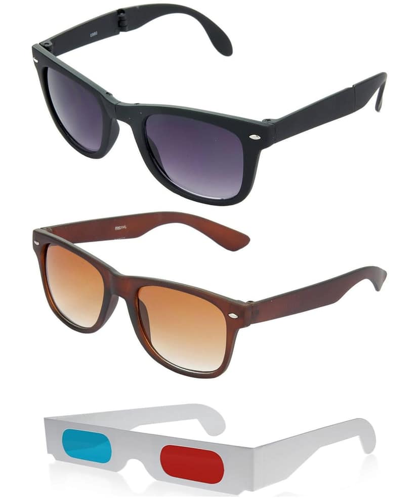 HRINKAR Rectangular Stylish Sunglasses For Men And Women (Grey And Brown Lens | Black And Brown Frame - HCMB237) With Free Paper 3D Glass