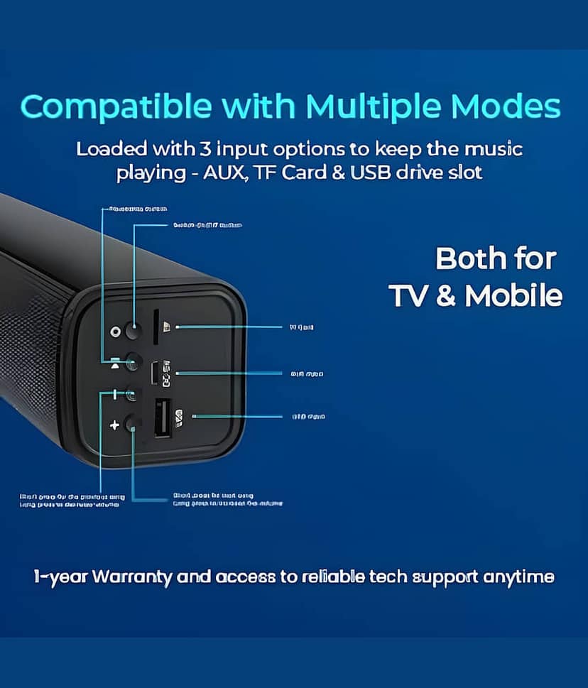 VERONIC SOUNBAR 10 W Bluetooth Speaker Bluetooth V 5.1 with USB,SD card Slot,Aux Playback Time 10 hrs Black view 2