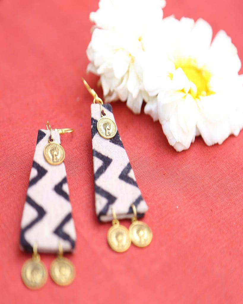 Cream Black Trendy Trapezium Chyme Handcrafted Earrings view 4