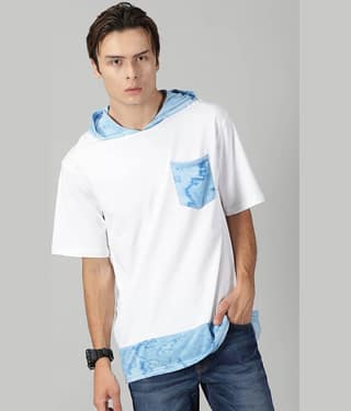 RodZen Cotton Blend Oversized Fit Colorblock Half Sleeves Men's Hooded T-Shirt - Multicolor ( Pack of 1 )