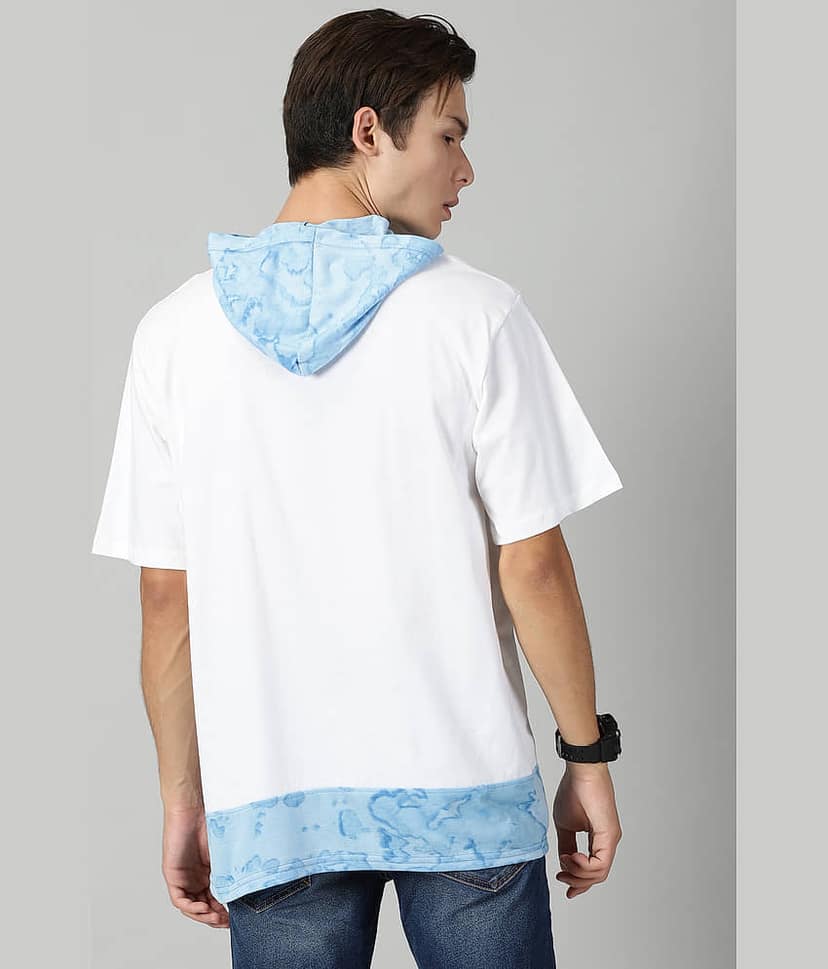 RodZen Cotton Blend Oversized Fit Colorblock Half Sleeves Men's Hooded T-Shirt - Multicolor ( Pack of 1 ) view 2