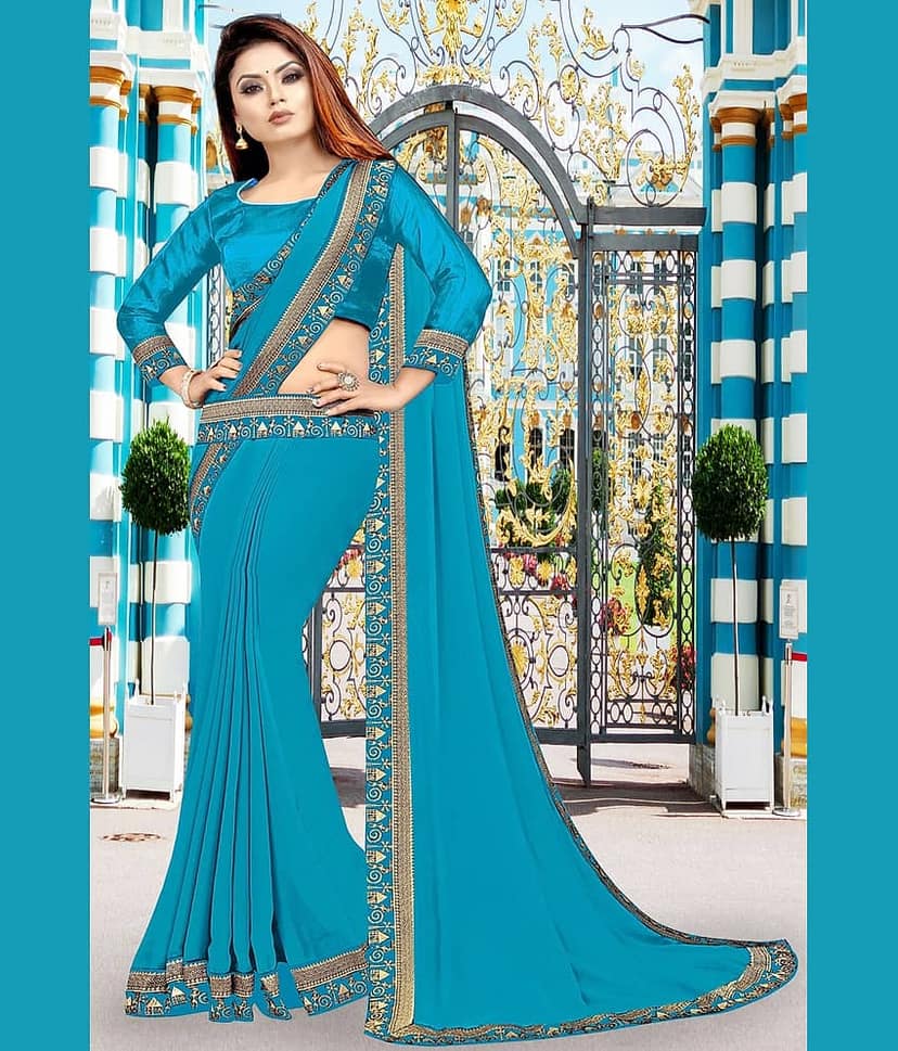WXW Fashion Lycra Solid Regular Saree With Unstitched Blouse Piece ( Black ) view 2
