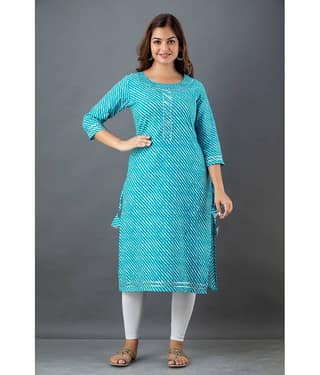 Lee Moda - Light Blue Cotton Women's Straight Kurti ( Pack of 1 )