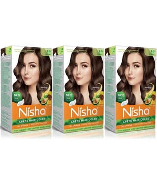 Nisha Creme Hair Color 3.0 Dark Brown 120g Pack of 3, Permanent Hair Colour for Women Men, No Ammonia 100% Grey Coverage
